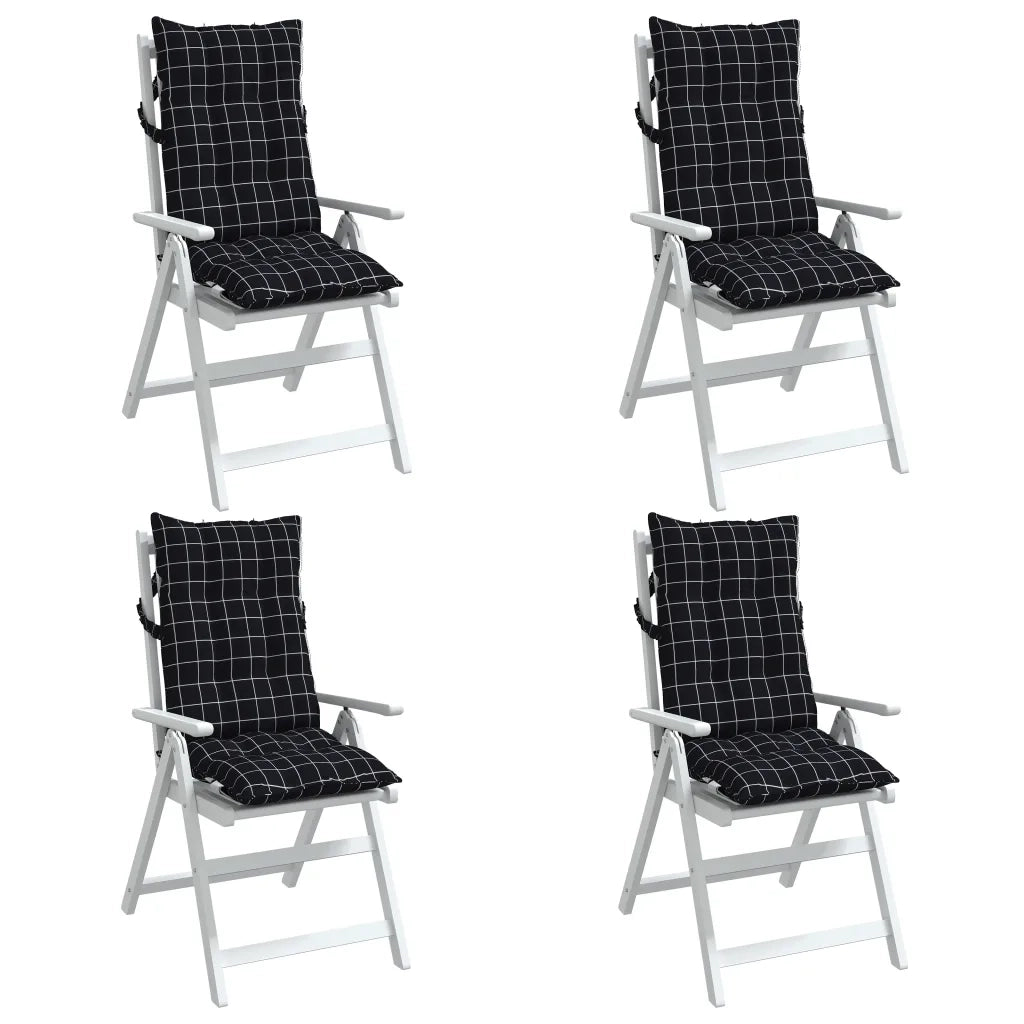 Cuscini Sedia Schienale Alto 4 pz Quadri Nero Tessuto Oxford 377651