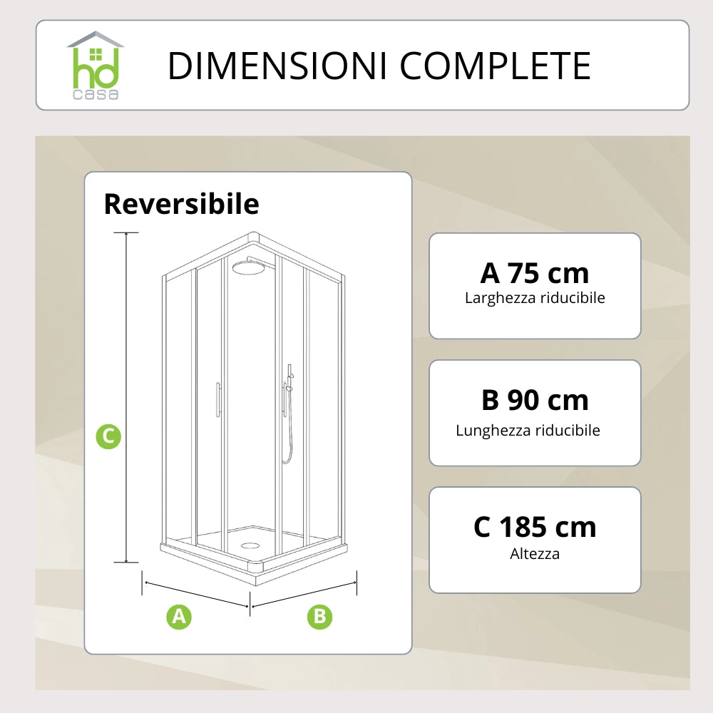 Camelia Reversible PVC Shower Cabin with 2 mm Acrylic Panels Made in Italy