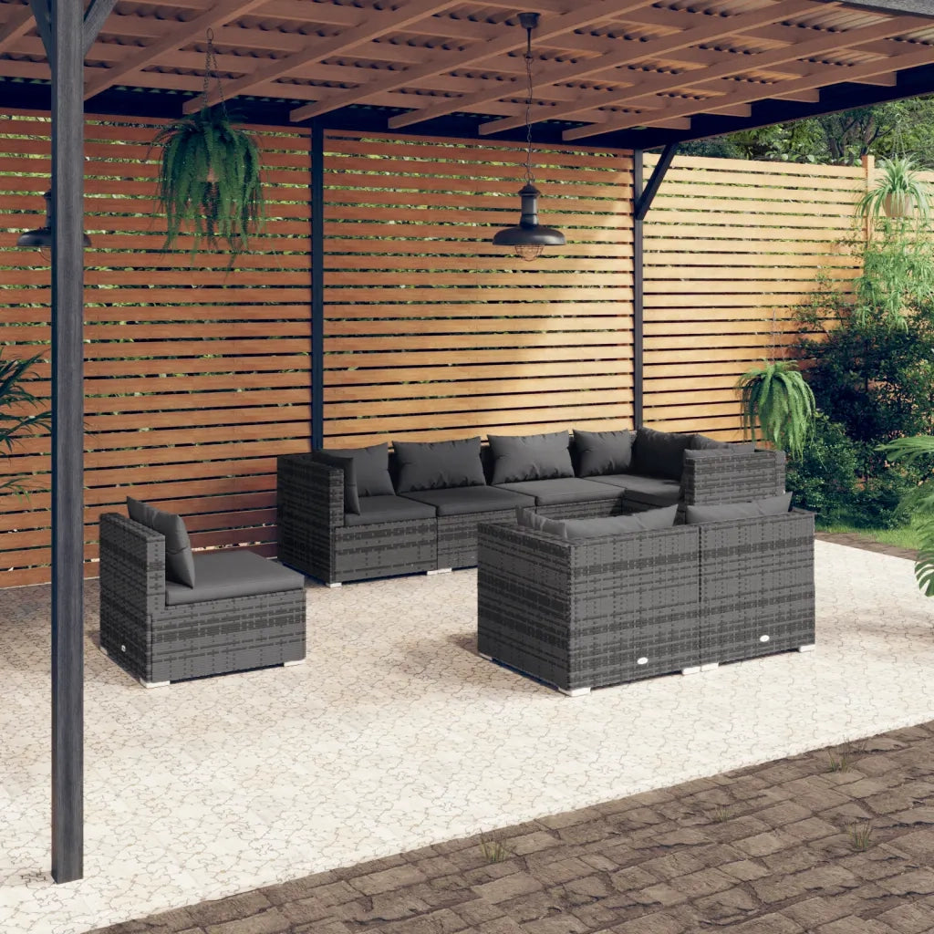 Set Divani da Giardino 8 pz con Cuscini in Polyrattan Grigio cod mxl 40488