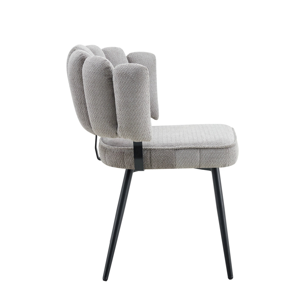 Sedia da Pranzo con Schienale a Ventaglio Ergonomico e Gambe in Metallo, in Velluto Testurizzato Grigio e Nero 80 cm