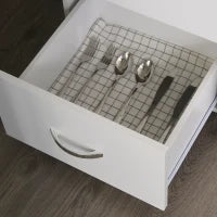 Credenza da Cucina e Soggiorno, Credenza Moderna in Legno Bianco, 2 Armadietti, Mensole Regolabili, 1 Ripiano Aperto e 3 Cassetti, 80x39.5x183.5cm