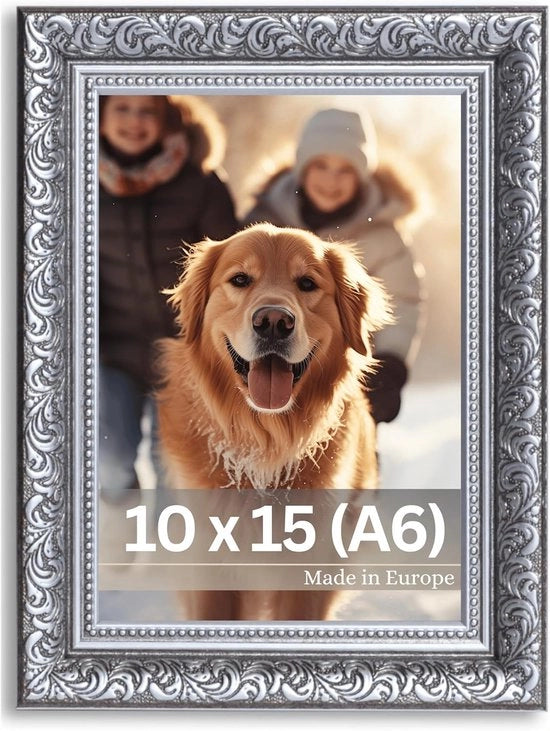 Fotolijst Vintage Barocca - 1 pezzo - Nero/Argento - Vetro Reale - 10x15 cm
