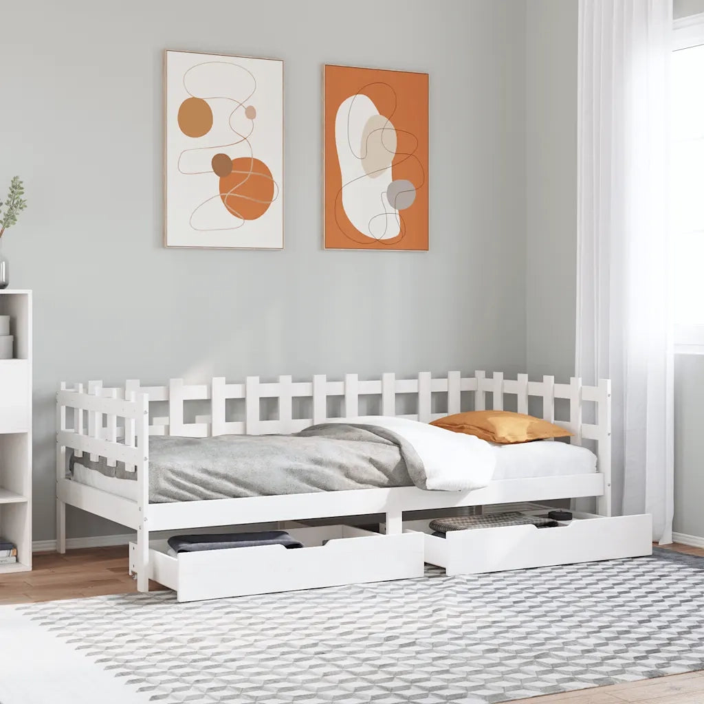 Dormeuse con Cassetti Bianco 90x190 cm Legno Massello di Pino 3302131