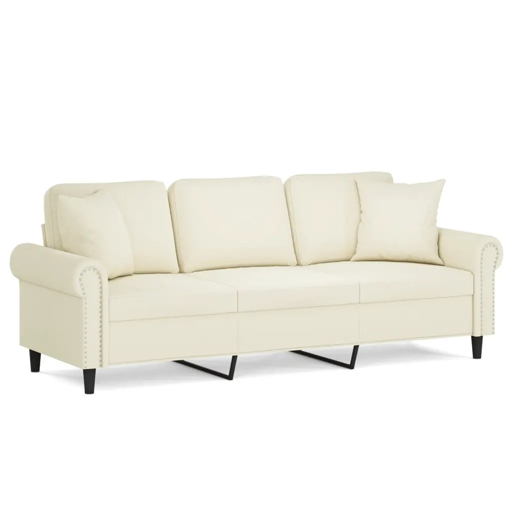 Divano a 3 Posti con Cuscini Crema 180 cm in Vellutocod mxl 75184