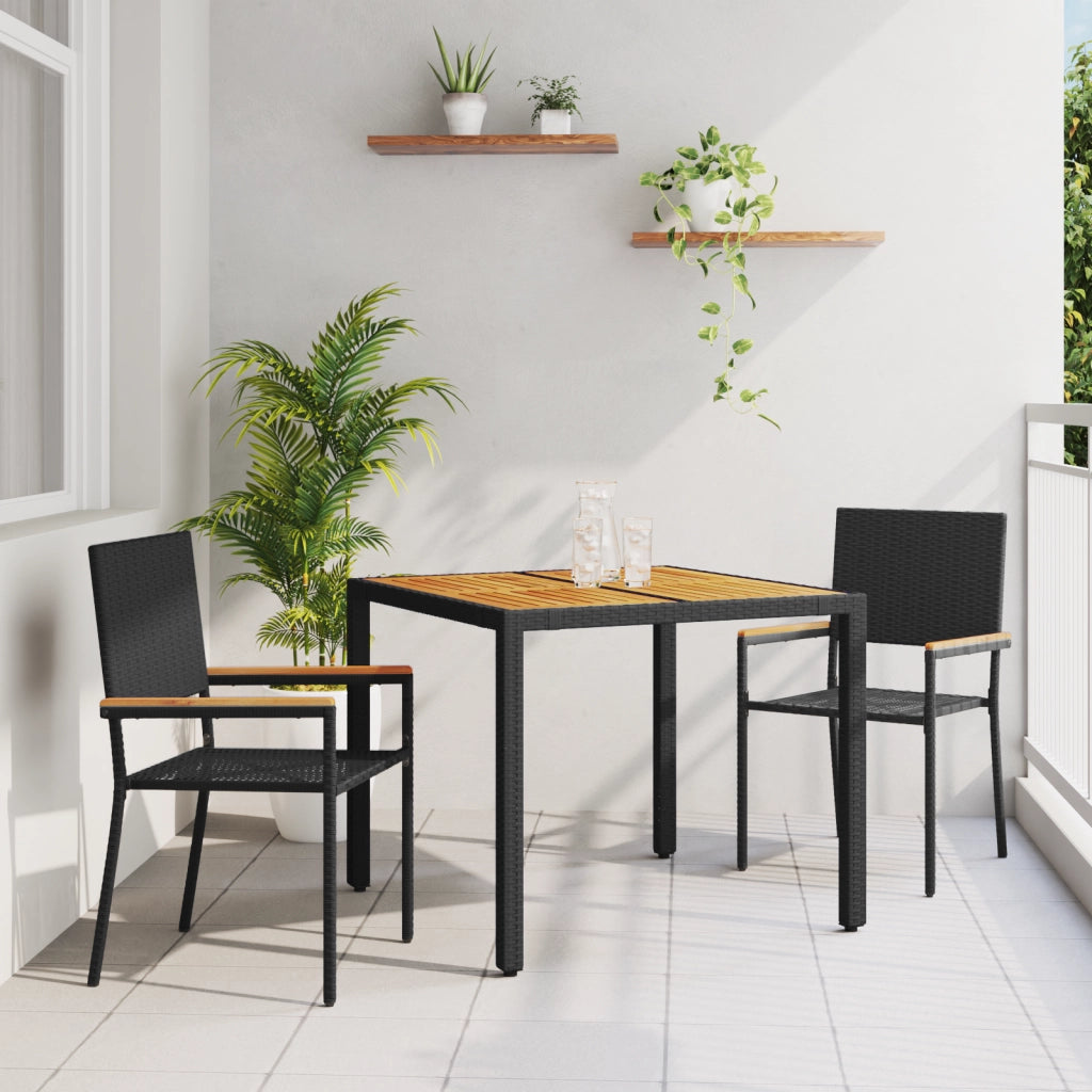 Set da Pranzo da Giardino 3 Pezzi in Polyrattan Nero