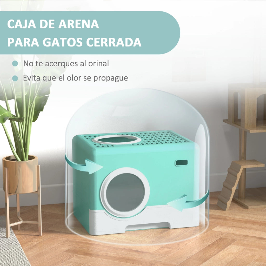 Arenero per Gatti con Vassoio Estraibile 2 Porte ¨C zephmum ¨C Verde 52x41x38,5 cm
