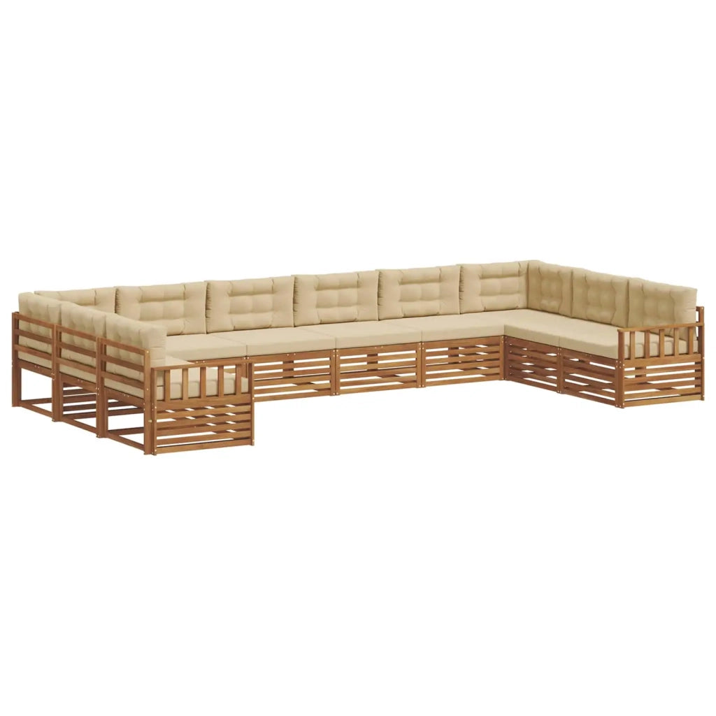 Set divani 5 pcs Naturale e Beige Legno di Acacia Massello 3374203