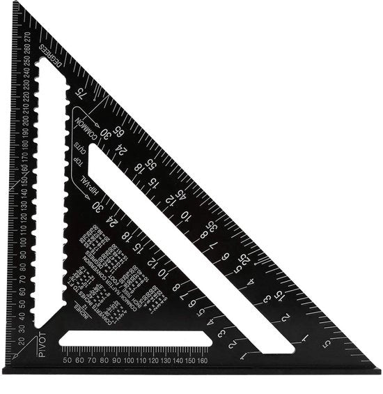 Liniaal a triangolo - Materiale in alluminio - Precisione elevata - 30 cm - Strumento di misurazione multifunzionale - Adatto per il lavoro di carpenteria - Nero