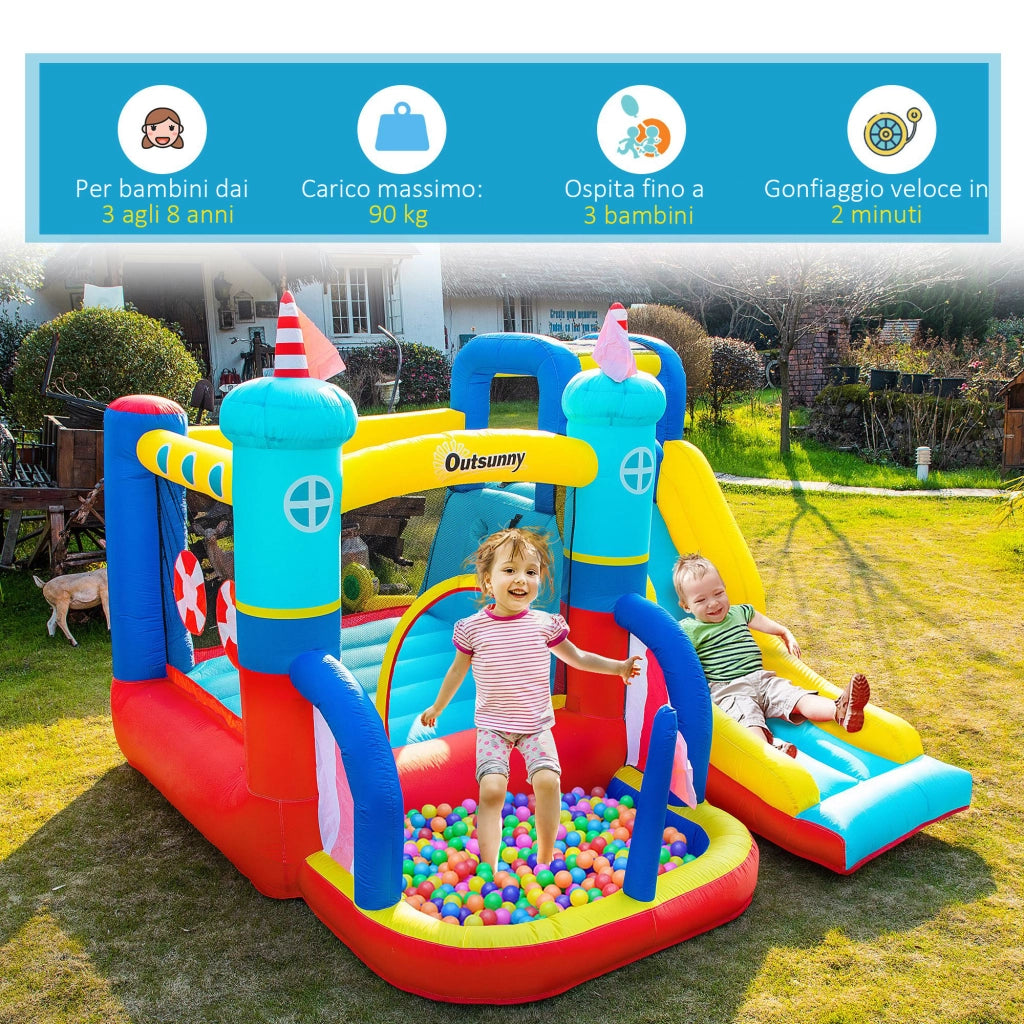 Easycomfort Castello Gonfiabile 4 in 1 Bimbi 3-8 Anni, Scivolo e Piscina, 265x260x200cm