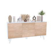 Mobiletto Credenza Da Soggiorno Con 3 Ante Ideale Per Salotto Ingresso E Sala Da Pranzo 154 X 41 X 75 Cm Bianco Lucido Rovere Chiaro