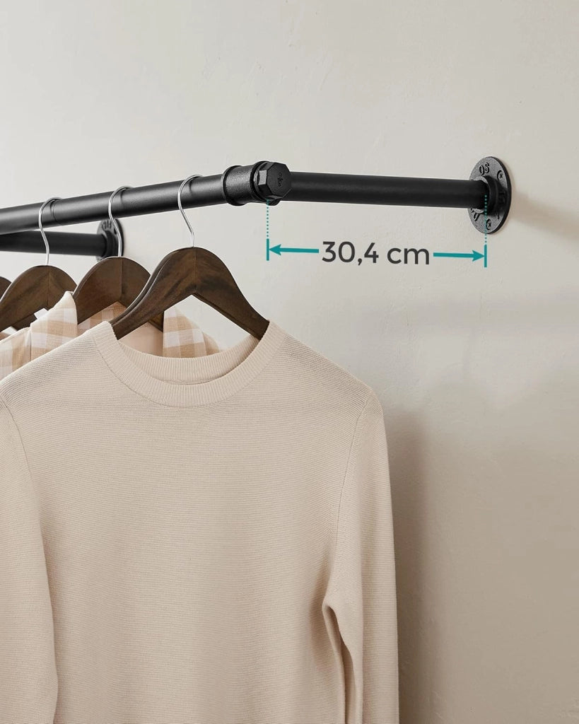 SONGMICS Set di 2 Attaccapanni da Muro, Barra Appendiabiti da Parete, Stile Industriale, Salvaspazio, 30,4 x 170 x 7 cm, Portata di 68 kg, Montaggio Facile, per Piccolo Spazio, Nero HSR104B02