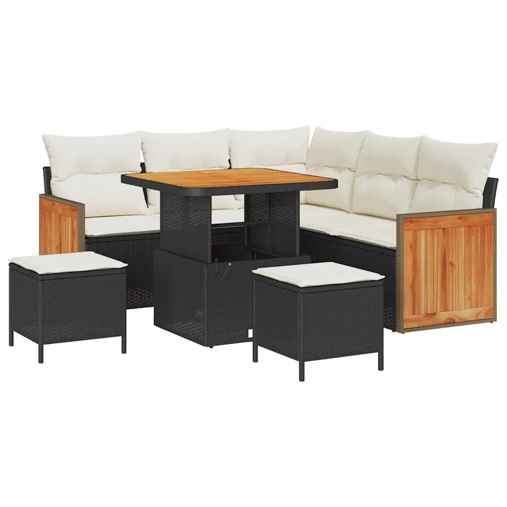 Set Divano da Giardino con cuscino 8 pcs Nero e Crema