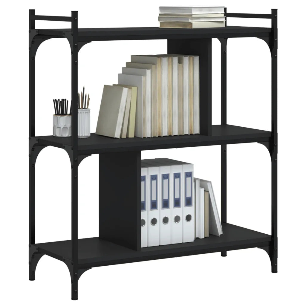Libreria Nera 3 Ripiani 76x32x88 cm Legno Multistrato 833930