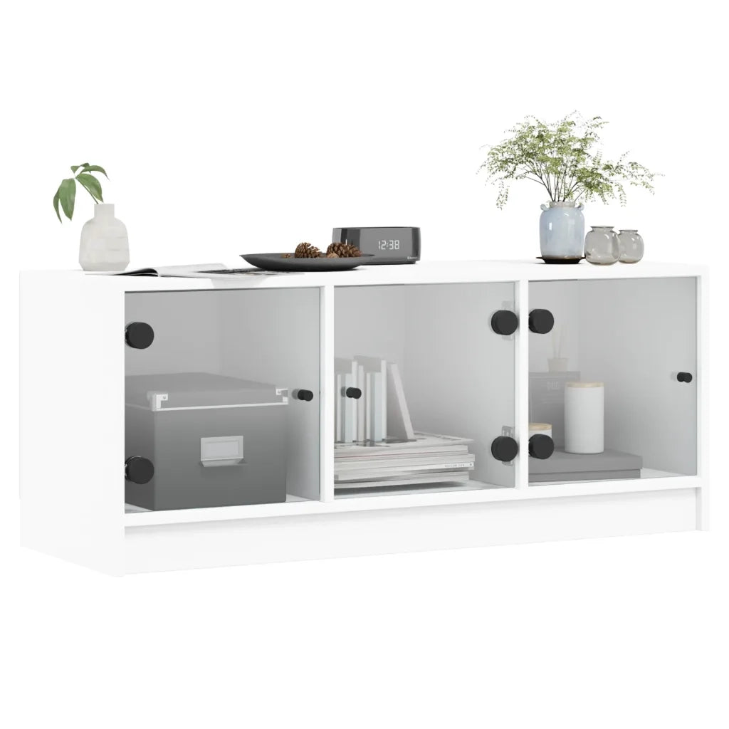 Mobile Porta TV con Ante in Vetro Bianco 102x37x42 cm 836406