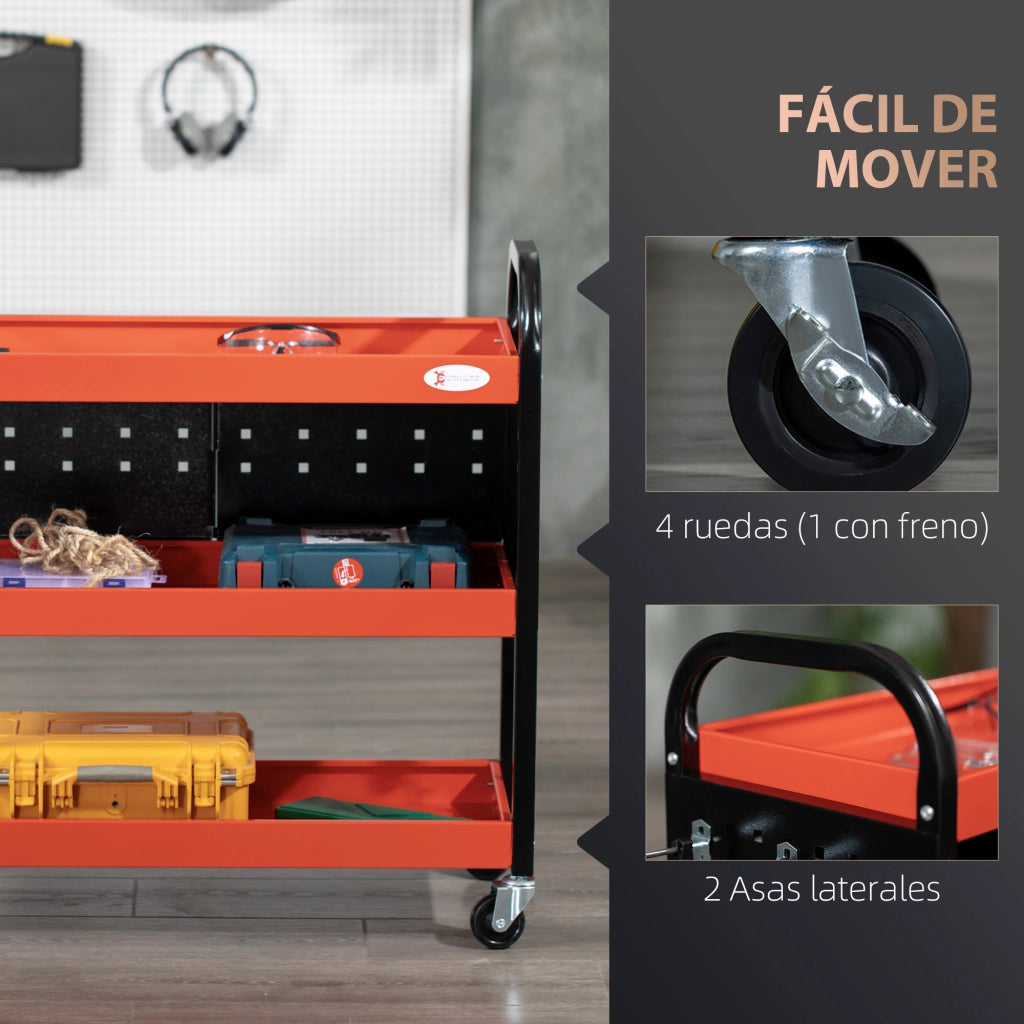 Carro attrezzi con 3 ripiani pannelli forati e ruote con freno ¨C zephmum ¨C 75x35x80 cm nero