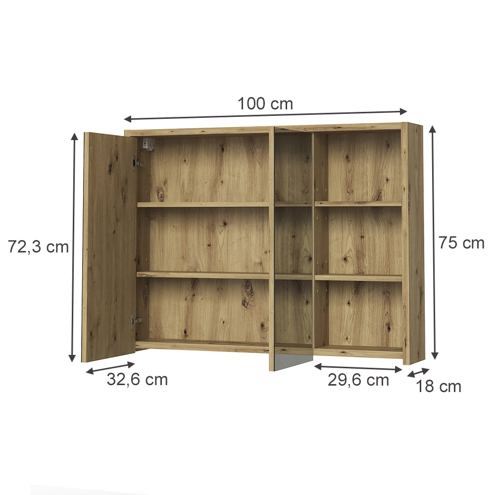 Specchio contenitore bagno Viola Cachemire/Rovere artigianale 100 x 75 cm Vicco