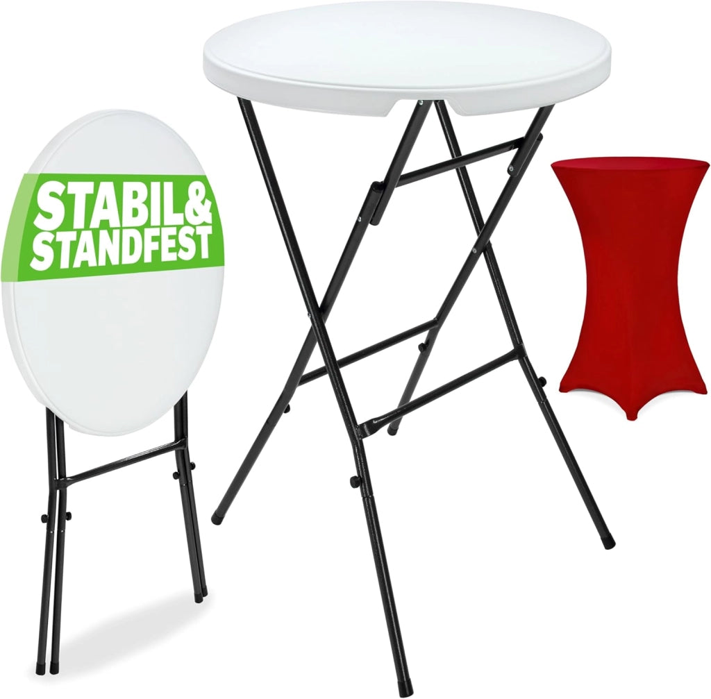 ® Tavolo Alto da Bar Ø 72cm con Copritavolo Pieghevole Altezza 110cm Interno Esterno Rotondo Giardino Feste Bistrot Metallo