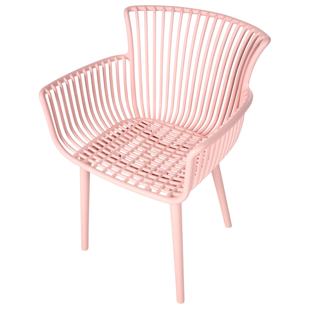 Set di 4 sedie da pranzo in plastica rosa per interni ed esterni da giardino con braccioli in stile minimalista