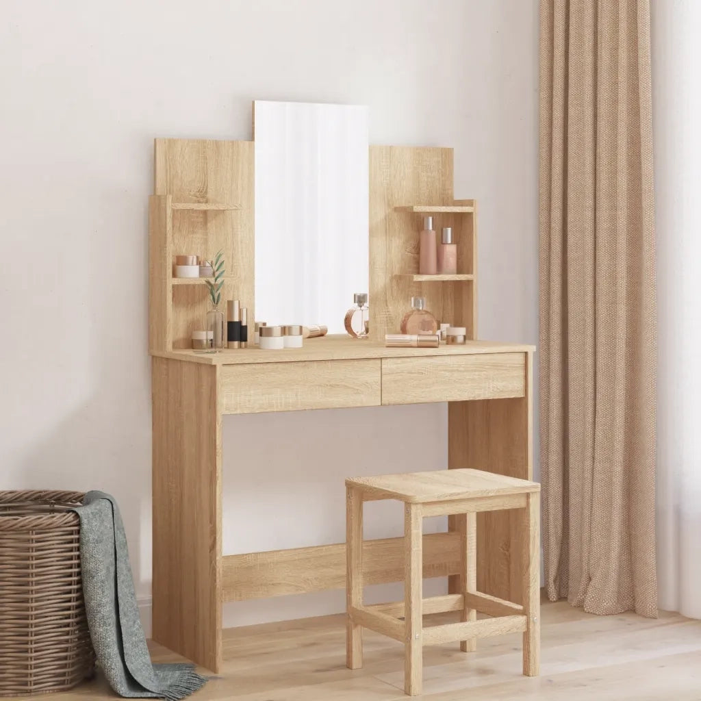 Toeletta con Specchio-Tavolo da Vanit¨¤ Rovere Sonoma 96x39x142 cm