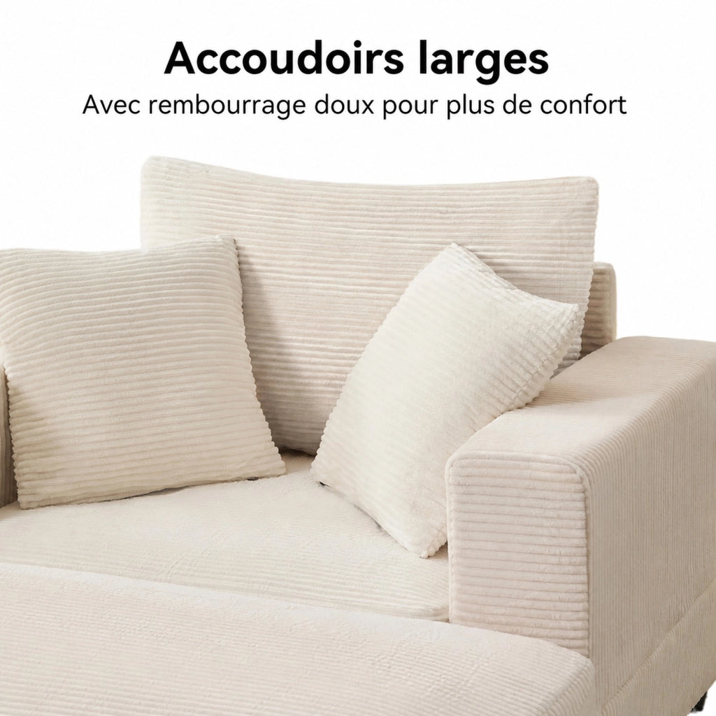 Chaise longue con contenitore e cuscini in tessuto a coste beige in metallo e legno 107 × 74 × 57 cm