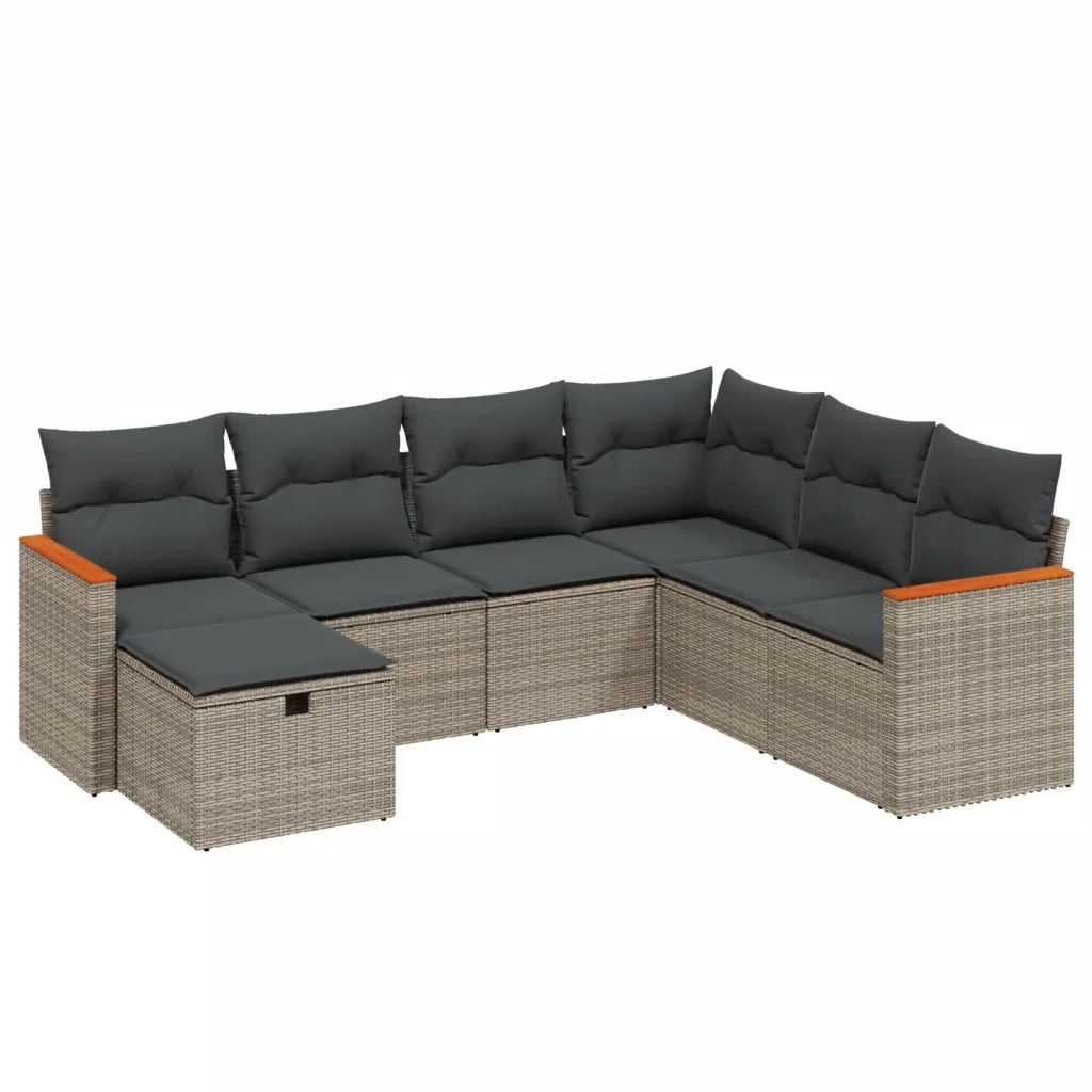 Set Divani da Giardino 7 pz con Cuscini Grigio in Polyrattan 3265330