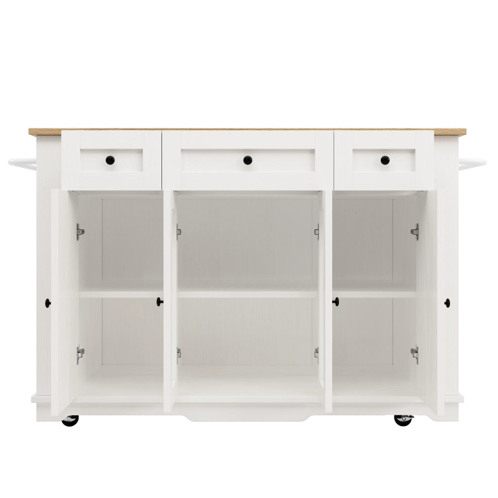 Carrello da Cucina con 1 Cassetto; Piano Ribaltabile; Vetro Temperato e Ripiani; in MDF; Bianco e Naturale