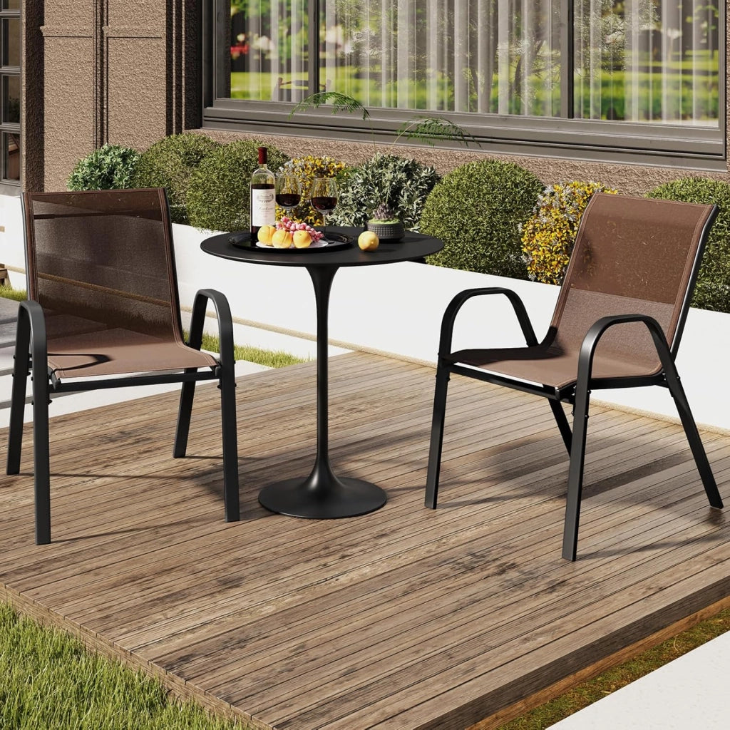 Set di 4 Sedie Impilabili, Sedia da Giardino con Corrimano, Telaio in Acciaio Tubolare Verniciato a Polvere, Sedia per Giardino e Patio