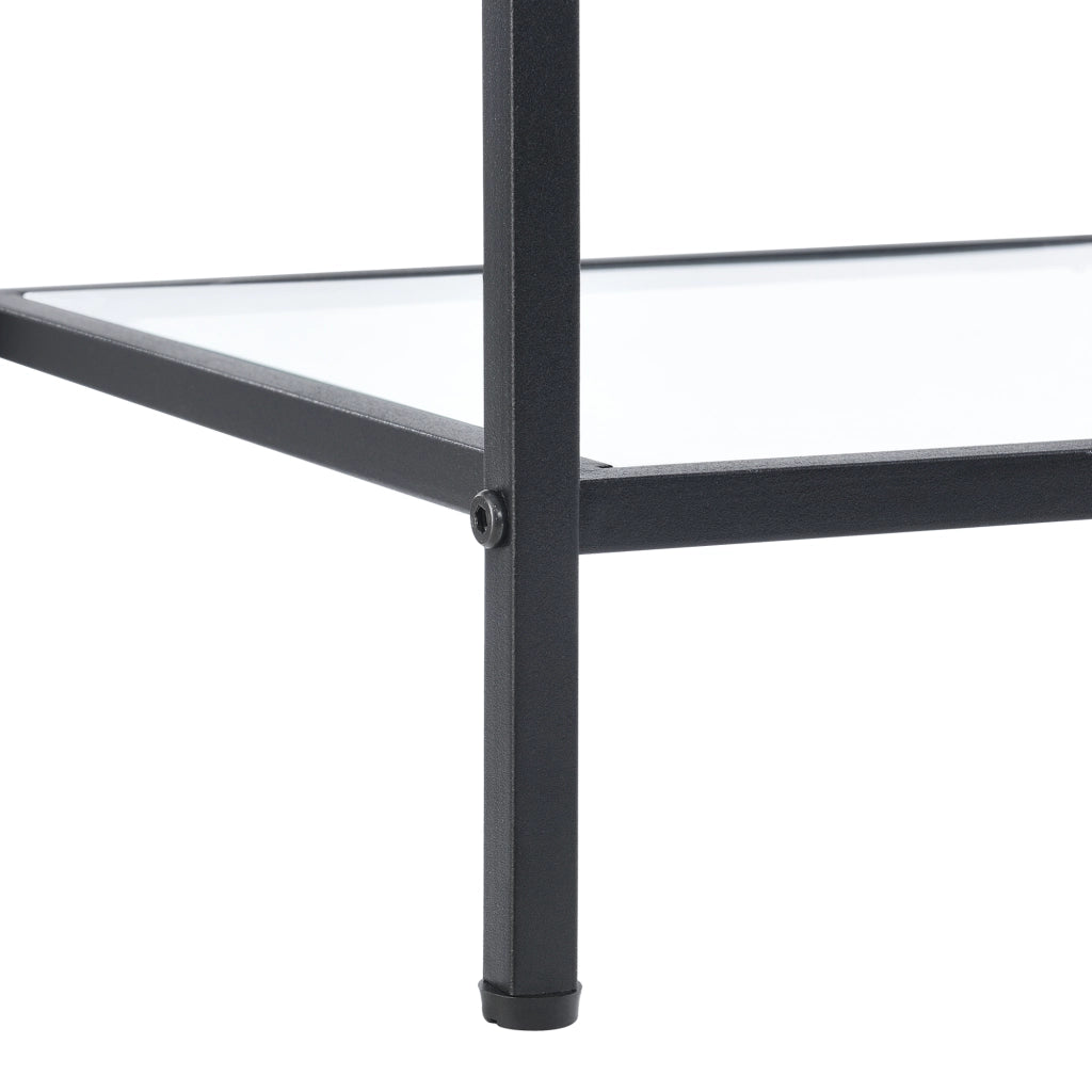 Tavolino da Divano (AxLaxP): 55 x 45 x 45 cm Tavolino Basso da Salotto/Soggiorno/Camera da Letto - Ripiani di Vetro Temperato e Telaio Nero in Acciaio