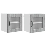 Pensile da cucina | Mobile in vetro da parete PORTO 2 pz Grigio Sonoma
