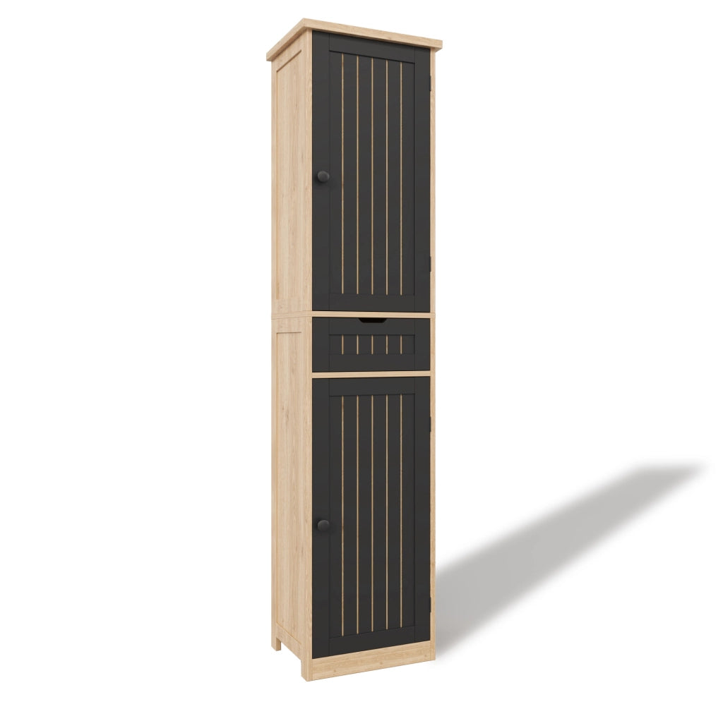 Armadio multiuso 40x30x170 cm con ripiani regolabili in MDF naturale e nero