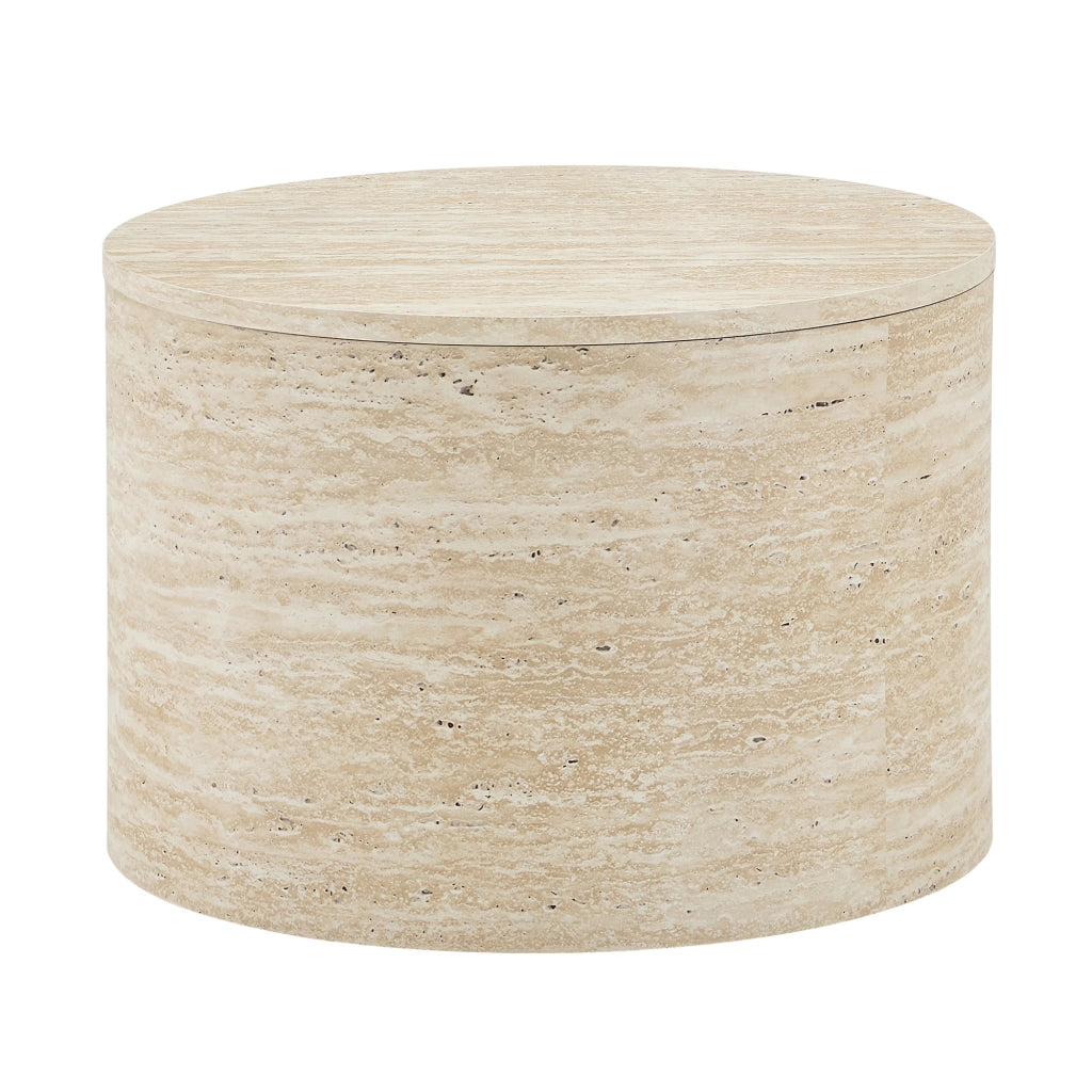 Set di 2 tavolini rotondi impilabili con spazio contenitore, effetto legno, MDF, per salotto