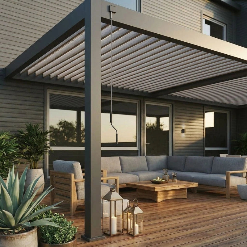 Pergola bioclimatica adossata collezione VS 4x8M - V2 - Antracite/Bianco