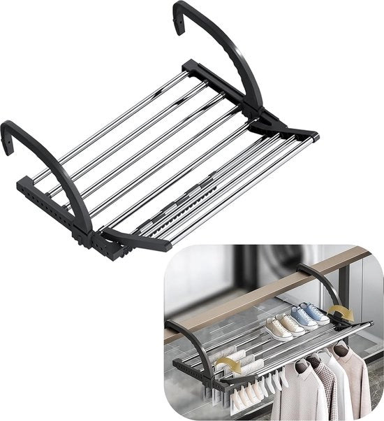 Asciugamano ripiegabile, appeso, asciugamano per esterno, acciaio inossidabile, braccio regolabile, adatto per finestre balconate, radiatori e ringhiere, asciugamano, riscaldamento, 60 cm