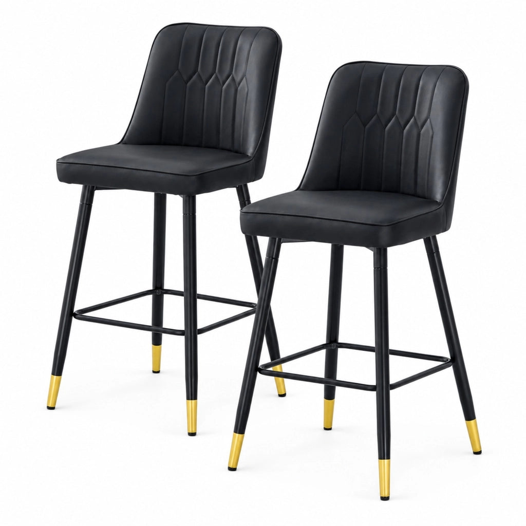 Set di 2 sgabelli da bar neri in PU con schienale, 100 cm
