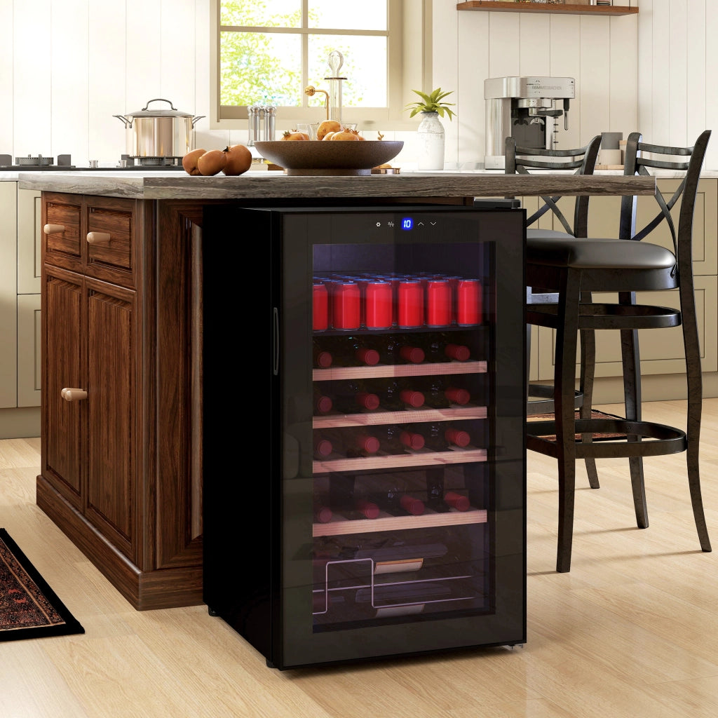 Cantinetta Frigo per Vino da 63L con Ripiani Regolabili per 16 Bottiglie e 25 Lattine, 43x45x74 cm, Nero
