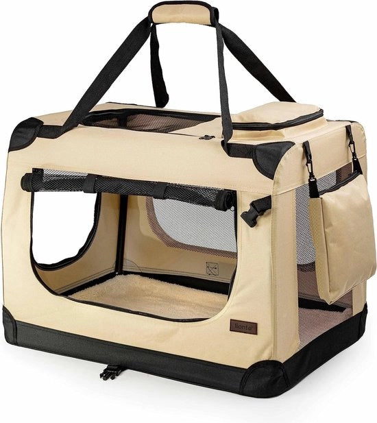 Casella per cani trasportabile, pieghevole, borsa per piccoli animali, misura (S) 50 x 34 x 36 cm, beige