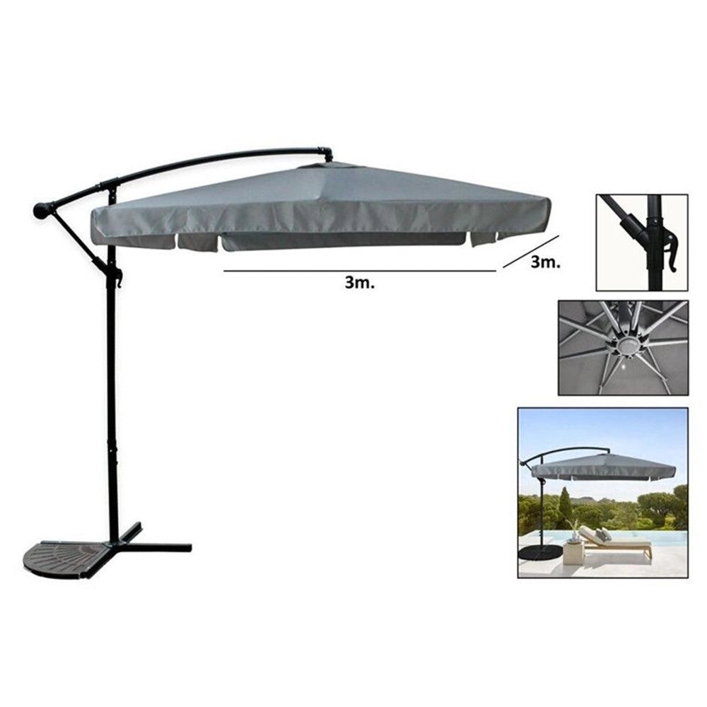 Trade Shop - Ombrellone A Braccio Laterale Da Giardino 3x3mt Protezione Sole Grigio Con Base 223217 -