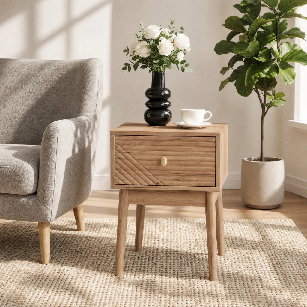 COMODINO 40 x 40 x 55 cm Rovere con 2 cassetti e maniglie in metallo