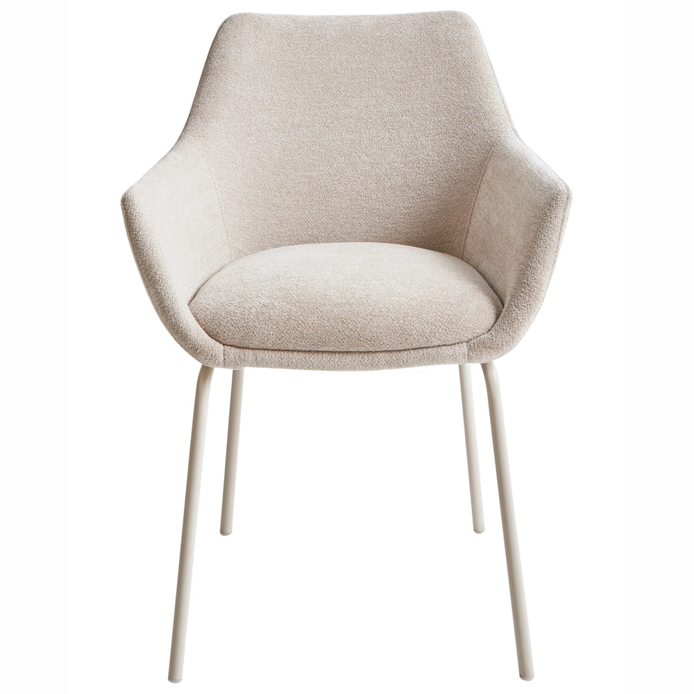 Set di 2 sedie da pranzo imbottite beige chiaro con braccioli e base in metallo design moderno