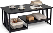 Tavolino da Caffè Rettangolare con 2 Ripiani Portaoggetti e Struttura in Metallo Resistente, Tavolo dallo Stile Moderno, Tavolino Cocktail per Soggiorno e Lounge, 110 x 60 x 45 cm (Nero)