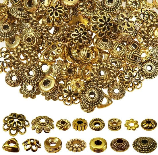 Accessori per gioielli - 300 pezzi di spacer in acciaio - Piastrine in acciaio tibetano - Perline di separazione vintage in oro - Progetti di DIY - Creazione di gioielli