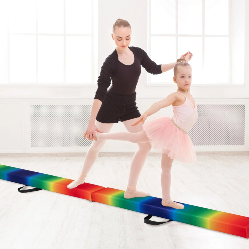 Trave da equilibrio pieghevole in schiuma per bambini adolescenti, Trave ginnastica a pavimento con maniglia Arcobaleno-Tappetini ginnastica e yoga