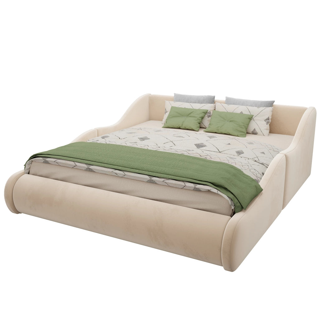 Letto per bambini 140x200 cm con testiera alta e sponde in velluto beige
