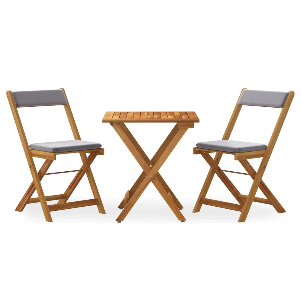 Set da Bistr¨° Pieghevole 3pz | Set Salotto da Giardino con Cuscini Legno Massello Acacia