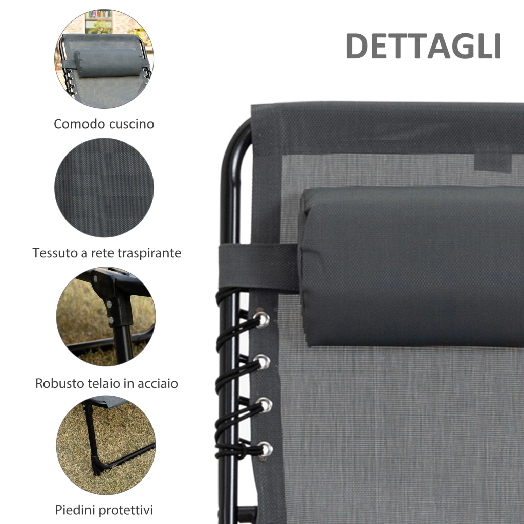 Sdraio Pieghevole da Giardino con Cuscino ¨C Minimal ¨C Grigio 185x58x30cm