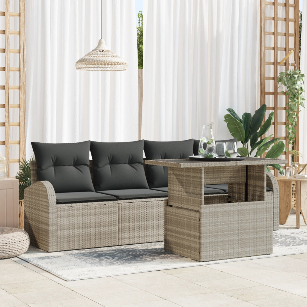 Set divani giardino  5 pezzi con cuscini Grigio chiaro Rattan poliestere