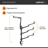 Multi Streaming Supporto da tavolo, 4 bracci articolati per fotocamere, luci LED, microfoni, morsetto di montaggio per piani 65 mm, anche per Vlogging, Videochiamate