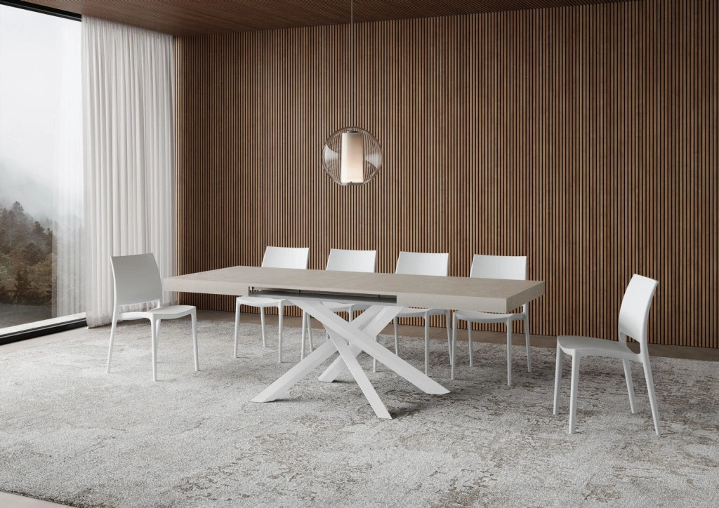 Tavolo Allungabile 120-380x90x77 cm Volantis Cashmere Telaio Bianco