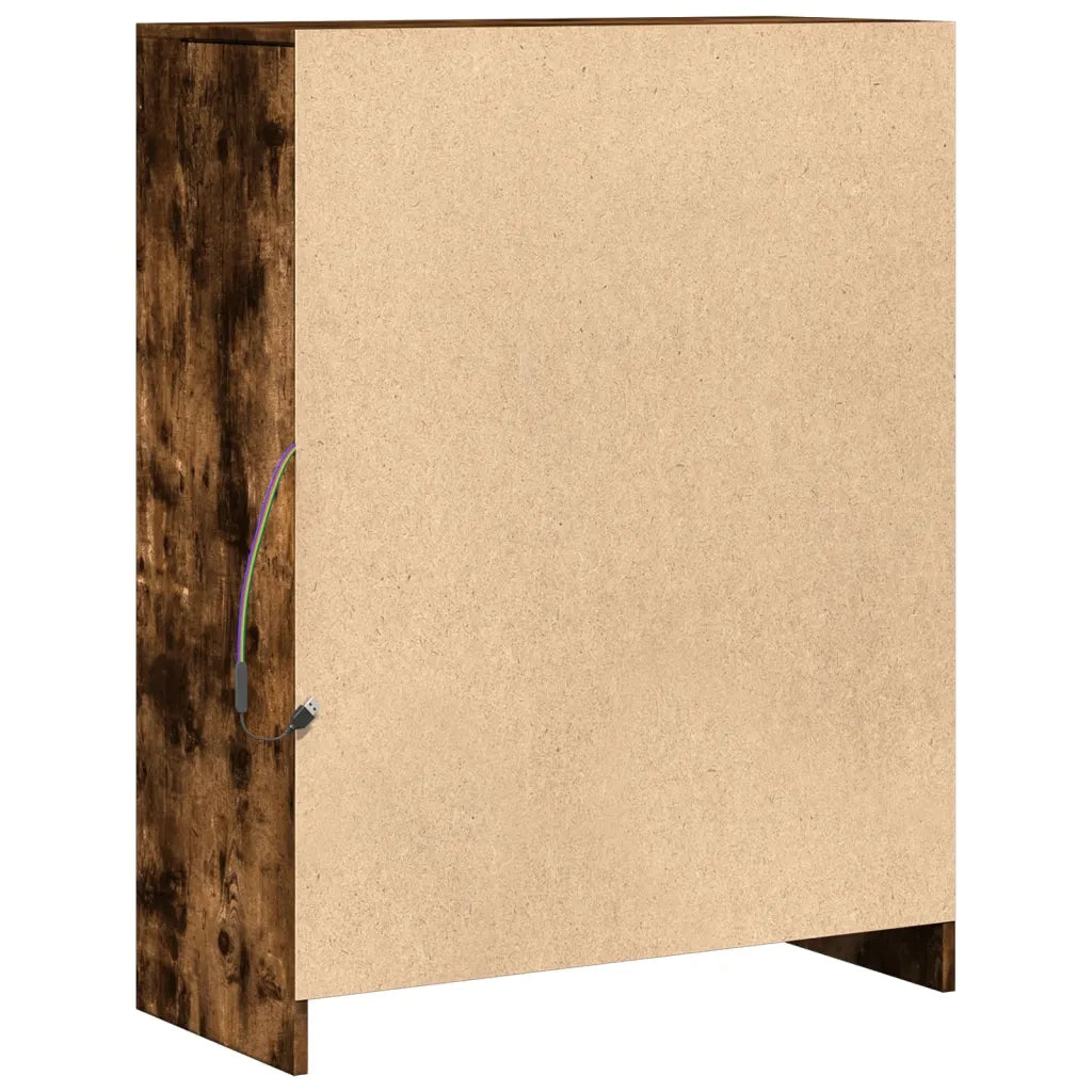 Credenza | Madia | Buffet da pranzo | Armadio da pranzo con LED Rovere Fumo 77x34x100 cm in Legno Multistrato
