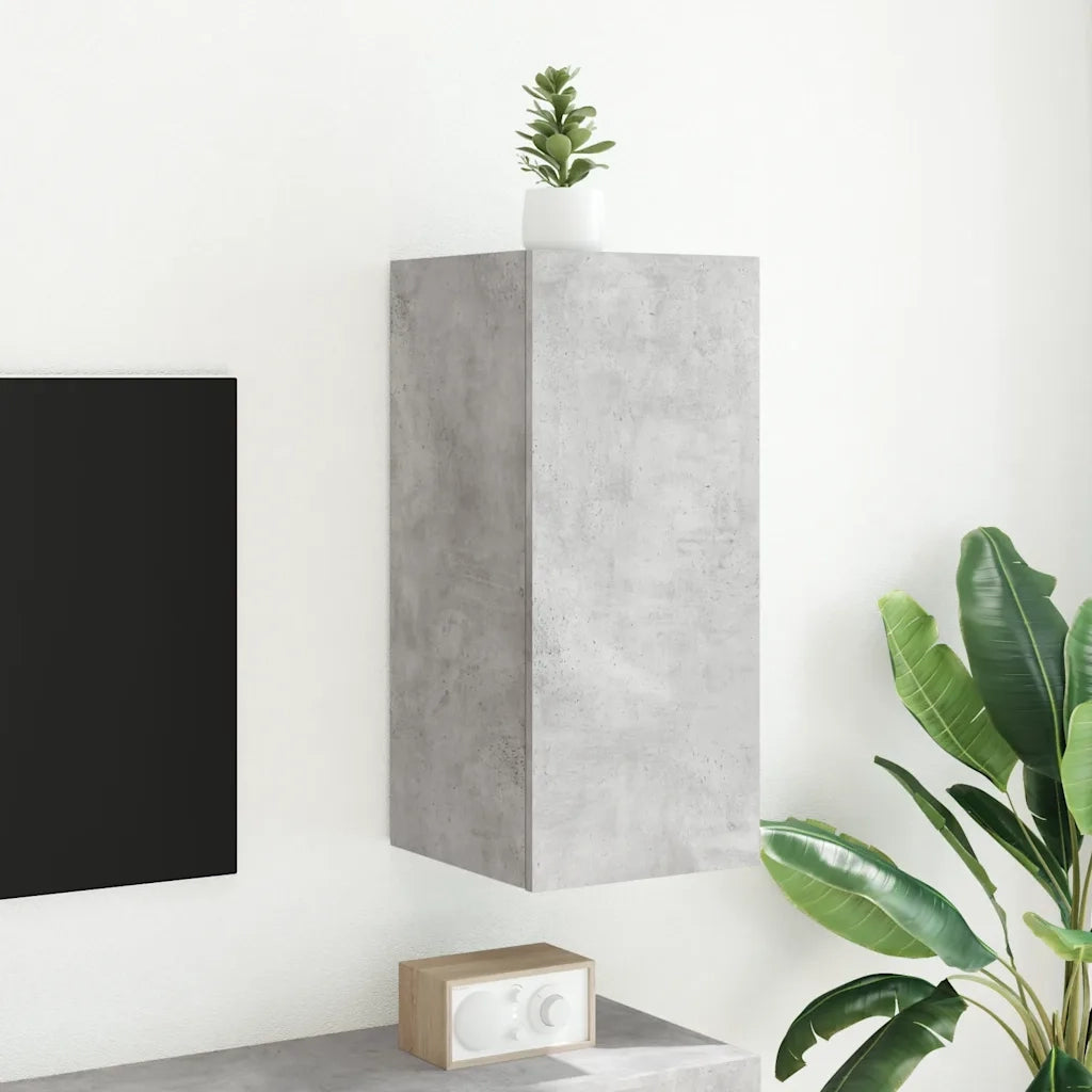Mobile TV a Parete con Luci LED-Mobile TV a Muro Grigio Cemento 30,5x35x70 cm
